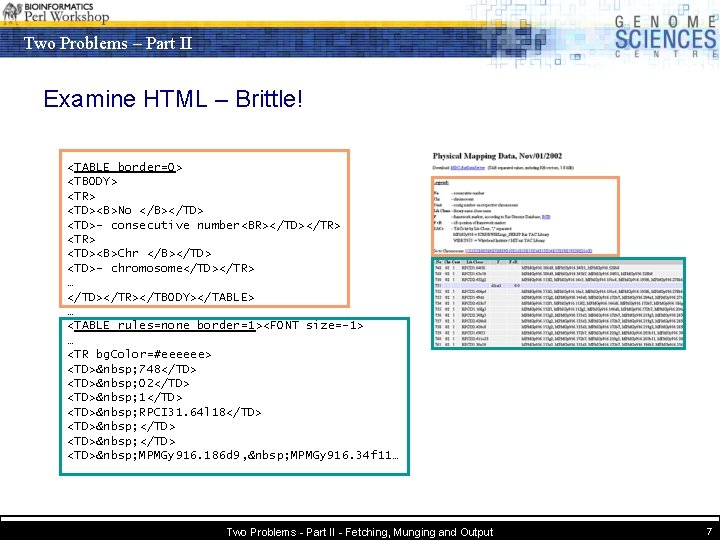 Two Problems – Part II Examine HTML – Brittle! <TABLE border=0> <TBODY> <TR> <TD><B>No