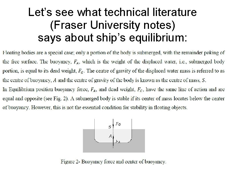 Let’s see what technical literature (Fraser University notes) says about ship’s equilibrium: 