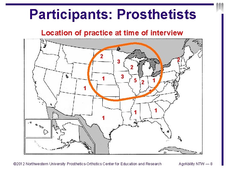 Participants: Prosthetists Location of practice at time of interview 2 1 1 2 3