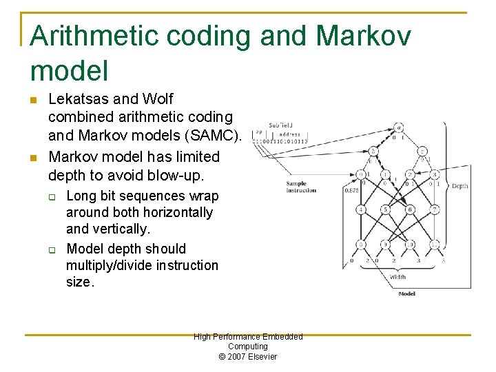 Arithmetic coding and Markov model n n Lekatsas and Wolf combined arithmetic coding and
