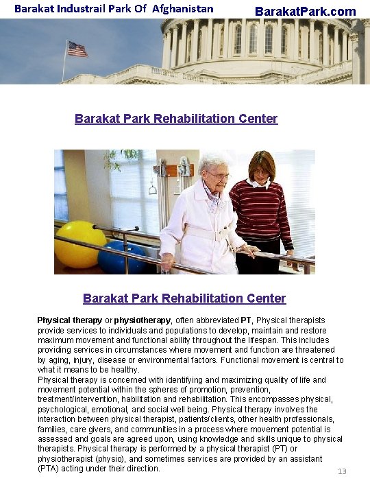 Barakat Industrail Park Of Afghanistan Barakat. Park. com Barakat Park Rehabilitation Center Physical therapy