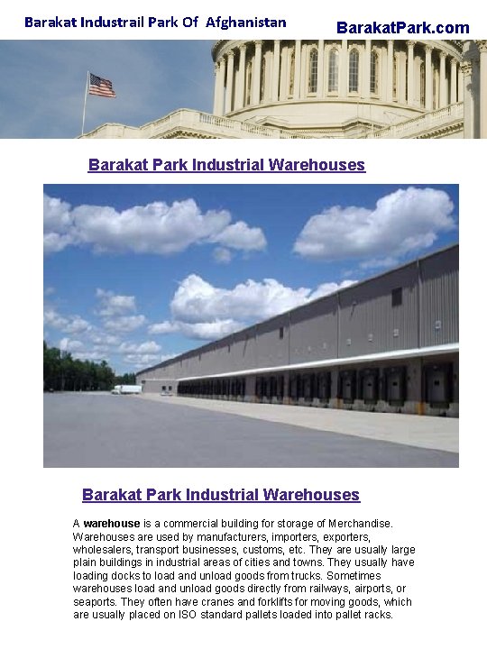 Barakat Industrail Park Of Afghanistan Barakat. Park. com Barakat Park Industrial Warehouses A warehouse