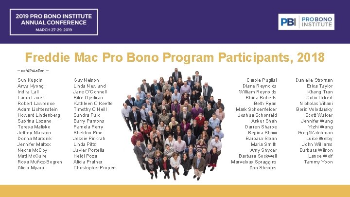 Freddie Mac Pro Bono Program Participants, 2018 – continuation – Sun Kupcis Anya Kyong