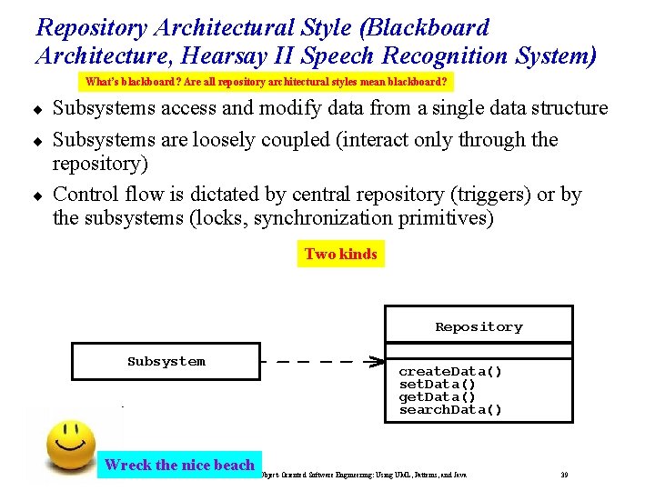 Repository Architectural Style (Blackboard Architecture, Hearsay II Speech Recognition System) What’s blackboard? Are all
