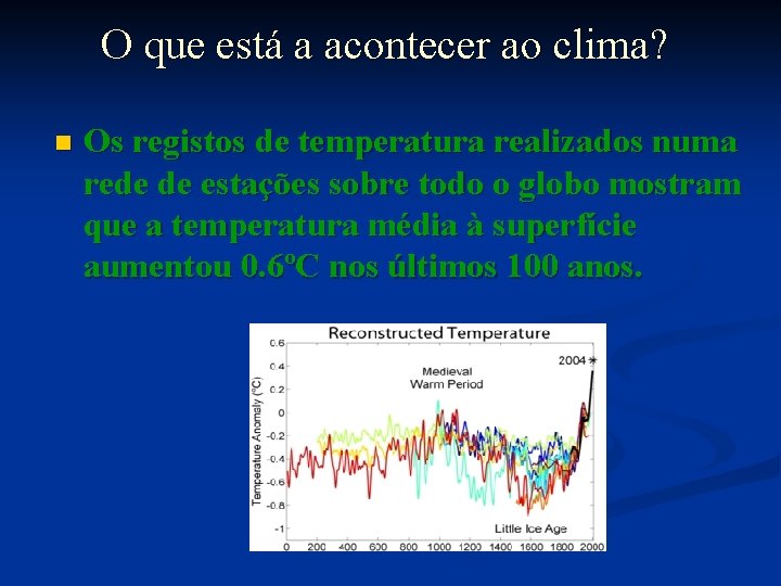 O que está a acontecer ao clima? n Os registos de temperatura realizados numa