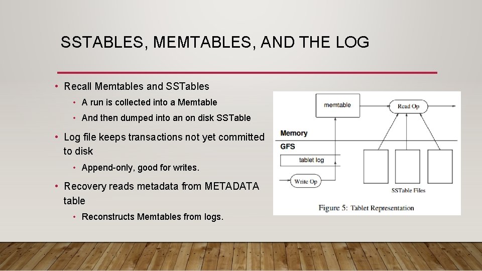 SSTABLES, MEMTABLES, AND THE LOG • Recall Memtables and SSTables • A run is
