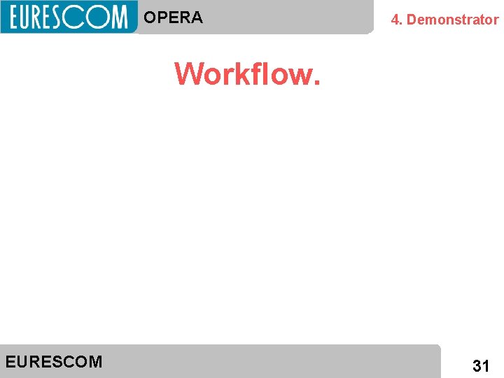 OPERA 4. Demonstrator Workflow. EURESCOM 31 