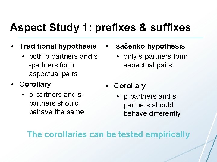 Aspect Study 1: prefixes & suffixes • Traditional hypothesis • both p-partners and s