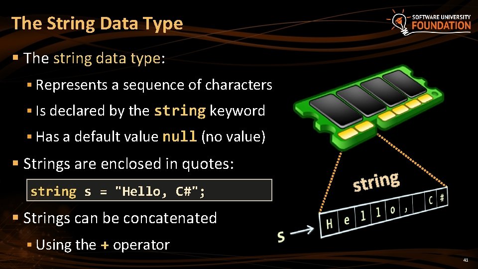 The String Data Type § The string data type: § Represents a sequence of