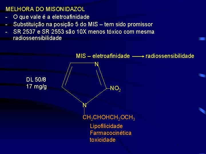 MELHORA DO MISONIDAZOL - O que vale é a eletroafinidade - Substituição na posição