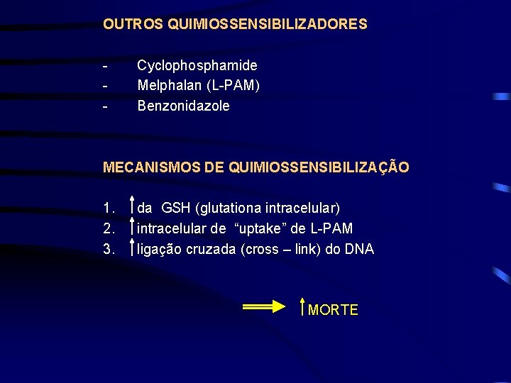 OUTROS QUIMIOSSENSIBILIZADORES - Cyclophosphamide Melphalan (L-PAM) Benzonidazole MECANISMOS DE QUIMIOSSENSIBILIZAÇÃO 1. 2. 3. da