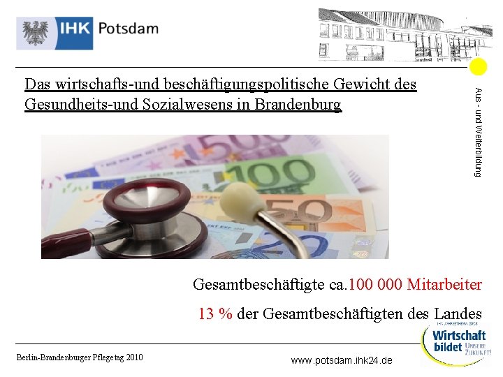 Aus - und Weiterbildung Das wirtschafts-und beschäftigungspolitische Gewicht des Gesundheits-und Sozialwesens in Brandenburg Gesamtbeschäftigte