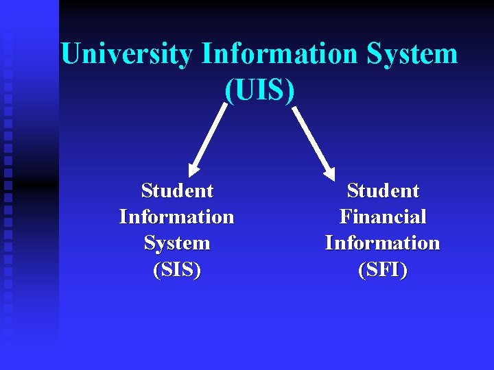 University Information System (UIS) Student Information System (SIS) Student Financial Information (SFI) 