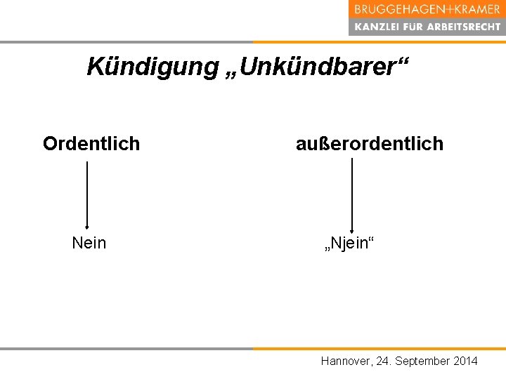 Kündigung „Unkündbarer“ Ordentlich Nein außerordentlich „Njein“ Hannover, den 24. 07. September 2014 Hannover, November