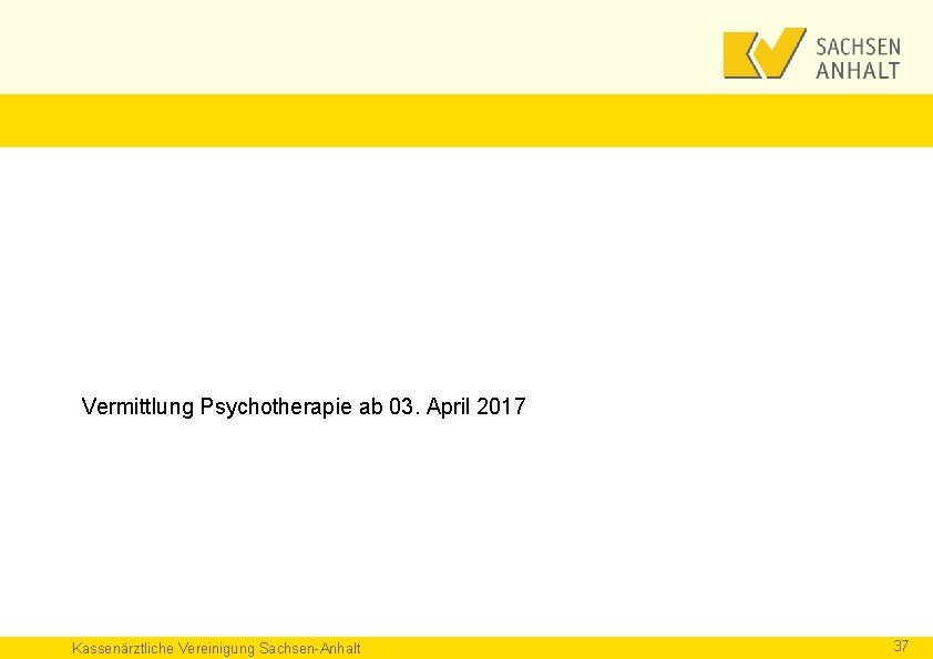 Vermittlung Psychotherapie ab 03. April 2017 Kassenärztliche Vereinigung Sachsen-Anhalt 37 