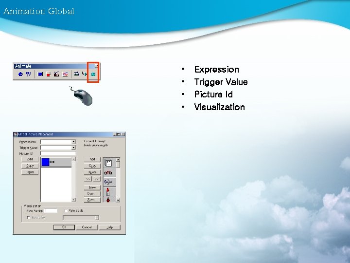 Animation Global • • Expression Trigger Value Picture Id Visualization 
