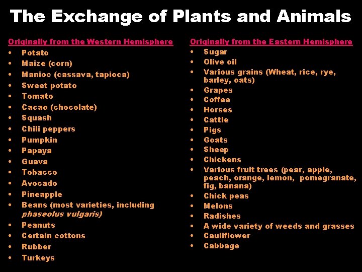 The Exchange of Plants and Animals Originally from the Western Hemisphere • Potato •