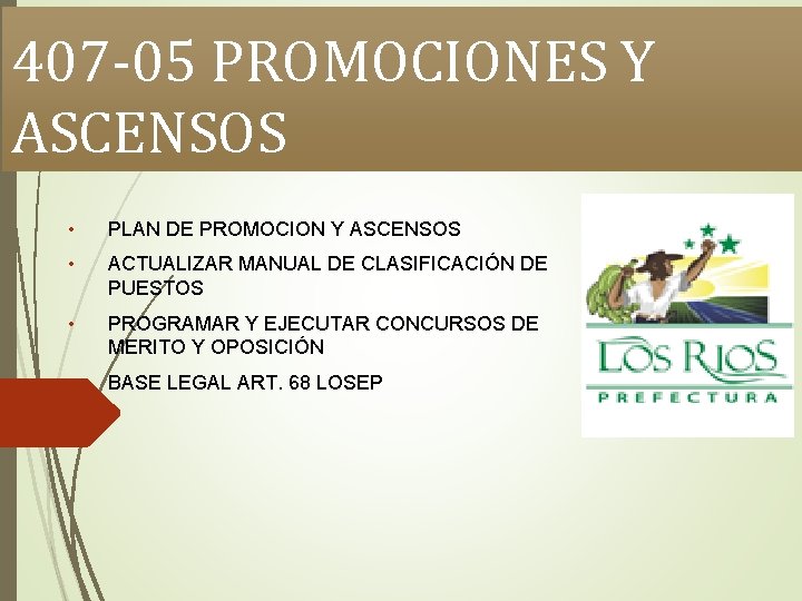 407 -05 PROMOCIONES Y ASCENSOS • PLAN DE PROMOCION Y ASCENSOS • ACTUALIZAR MANUAL