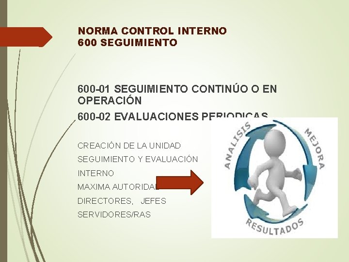 NORMA CONTROL INTERNO 600 SEGUIMIENTO 600 -01 SEGUIMIENTO CONTINÚO O EN OPERACIÓN 600 -02