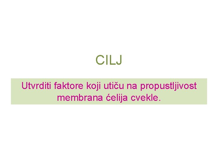 CILJ Utvrditi faktore koji utiču na propustljivost membrana ćelija cvekle. 