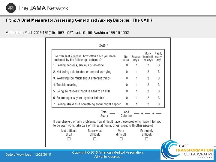 From: A Brief Measure for Assessing Generalized Anxiety Disorder: The GAD-7 Arch Intern Med.