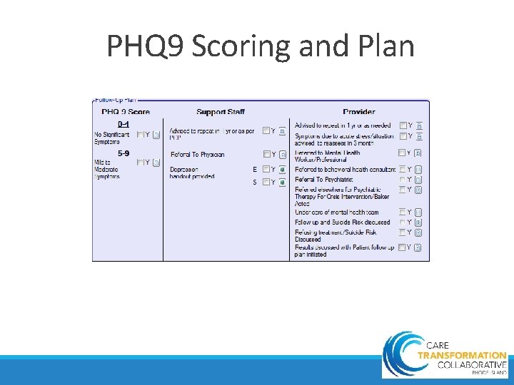 PHQ 9 Scoring and Plan 8 