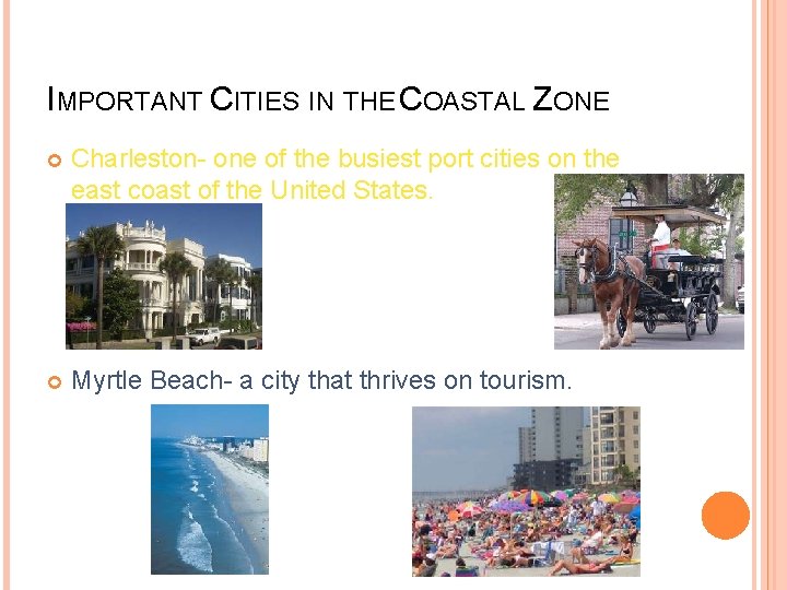 IMPORTANT CITIES IN THE COASTAL ZONE Charleston- one of the busiest port cities on IMPORTANT CITIES IN THE COASTAL ZONE Charleston- one of the busiest port cities on