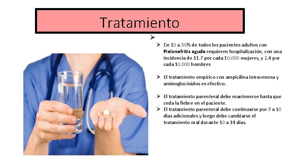 Tratamiento Ø Ø De 10 a 30% de todos los pacientes adultos con Pielonefritis