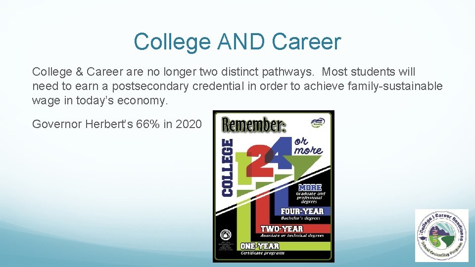 College AND Career College & Career are no longer two distinct pathways. Most students