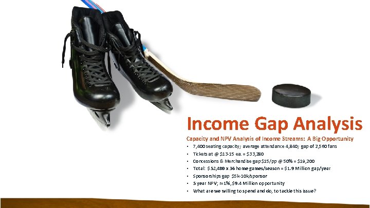 Income Gap Analysis Capacity and NPV Analysis of Income Streams: A Big Opportunity •