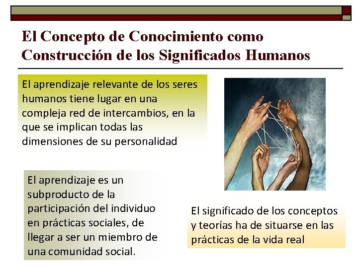 El Concepto de Conocimiento como Construcción de los Significados Humanos El aprendizaje relevante de