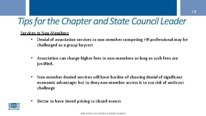 19 Tips for the Chapter and State Council Leader Services to Non-Members • Denial