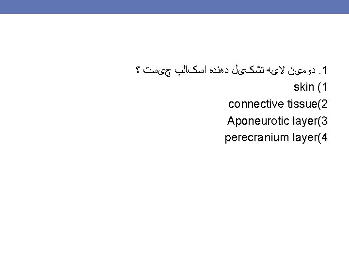  ﺩﻭﻣیﻦ ﻻیﻪ ﺗﺸکیﻞ ﺩﻫﻨﺪﻩ ﺍﺳکﺎﻟپ چیﺴﺖ ؟. 1 skin (1 connective tissue(2 Aponeurotic