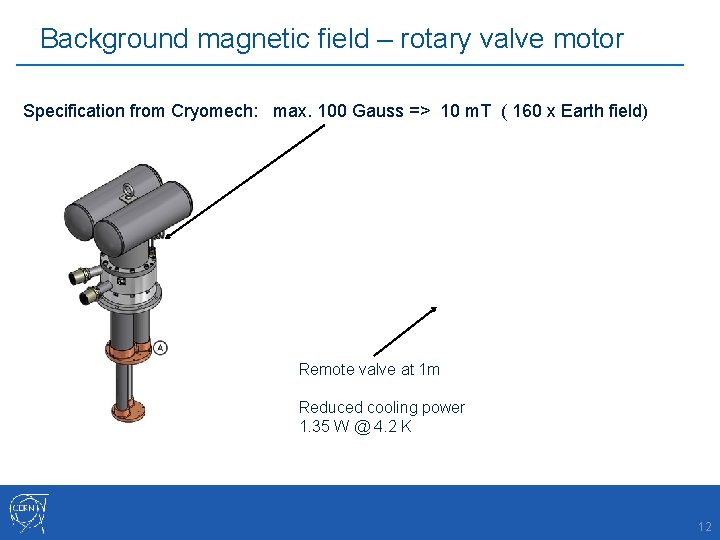Background magnetic field – rotary valve motor Specification from Cryomech: max. 100 Gauss =>