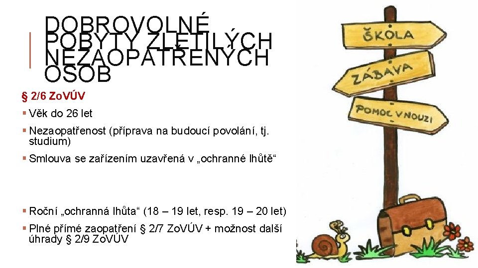 DOBROVOLNÉ POBYTY ZLETILÝCH NEZAOPATŘENÝCH OSOB § 2/6 Zo. VÚV § Věk do 26 let