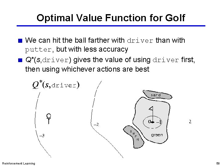 Optimal Value Function for Golf We can hit the ball farther with driver than