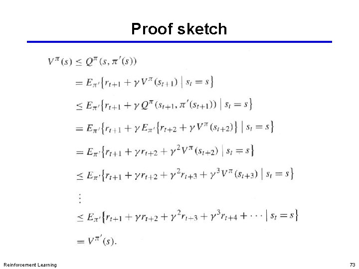 Proof sketch Reinforcement Learning 73 Proof sketch Reinforcement Learning 73