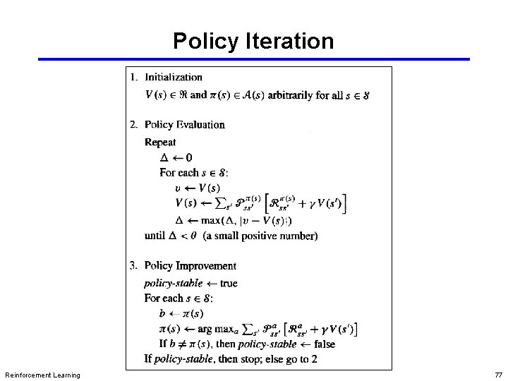 Policy Iteration Reinforcement Learning 77 Policy Iteration Reinforcement Learning 77