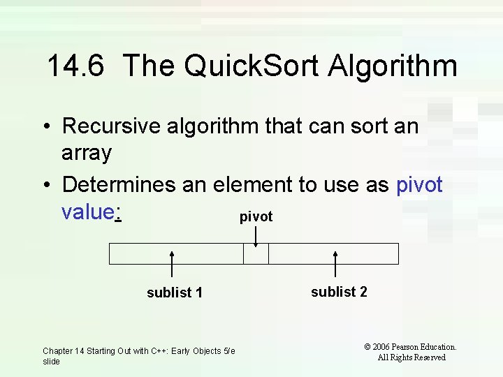 14. 6 The Quick. Sort Algorithm • Recursive algorithm that can sort an array 14. 6 The Quick. Sort Algorithm • Recursive algorithm that can sort an array