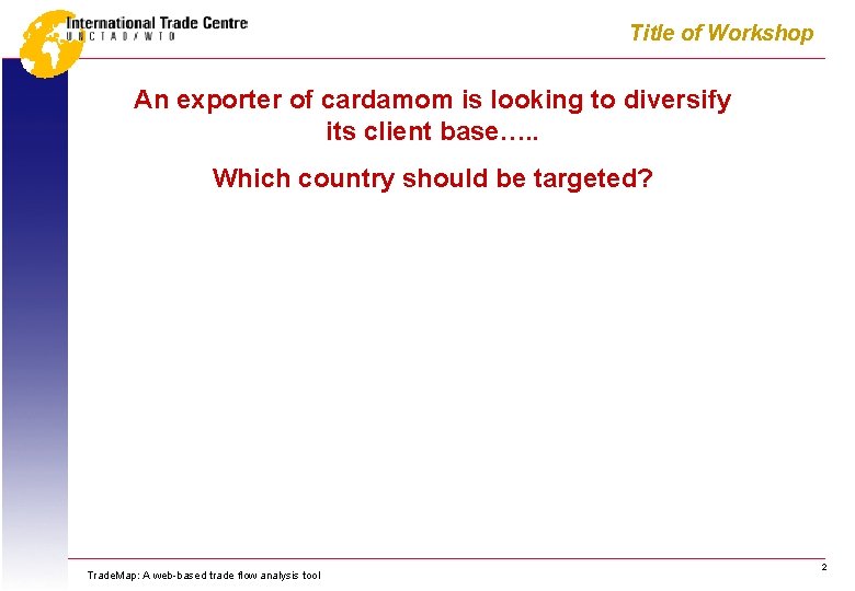 Title of Workshop An exporter of cardamom is looking to diversify its client base….