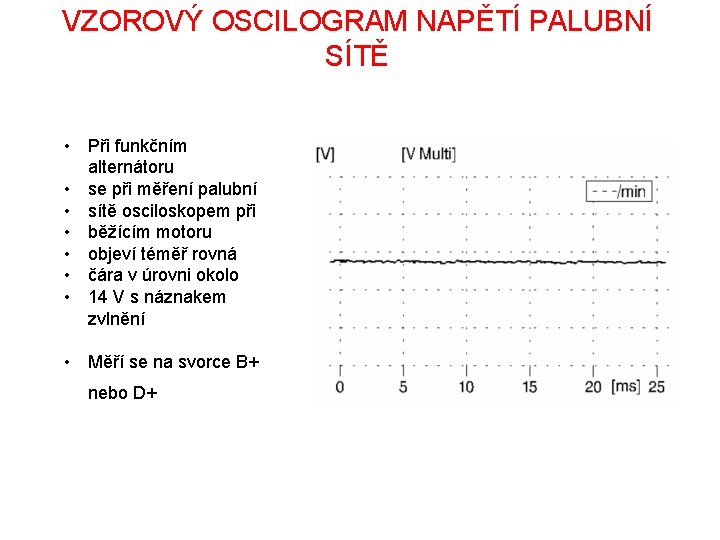 VZOROVÝ OSCILOGRAM NAPĚTÍ PALUBNÍ SÍTĚ • Při funkčním alternátoru • se při měření palubní