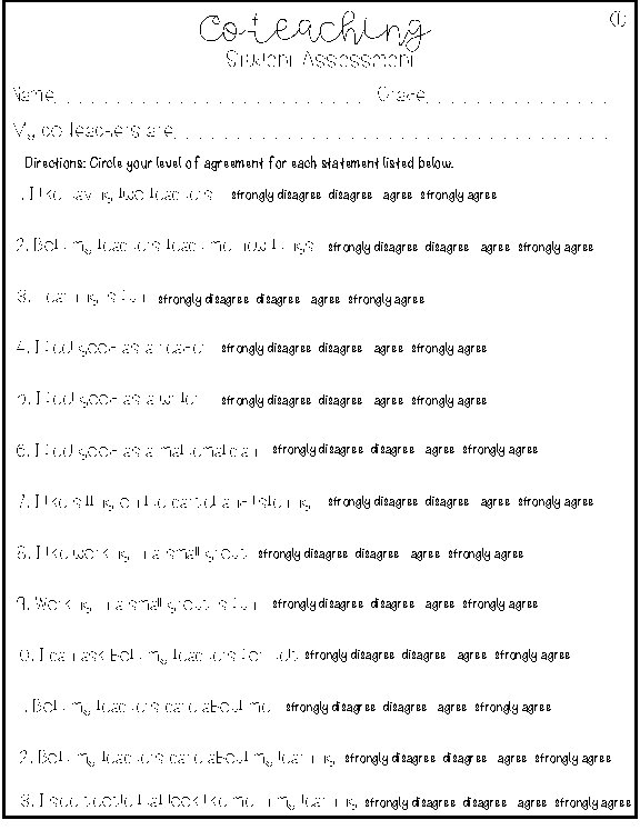 Co-teaching I Student Assessment Name_____________ Grade________ My co-teachers are__________________ Directions: Circle your level of