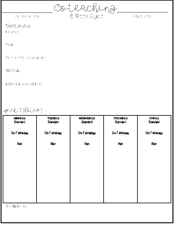 co-teaching team Co-teaching 6 Week Cycle subject area Overview Purpose Goal Common Core Standards
