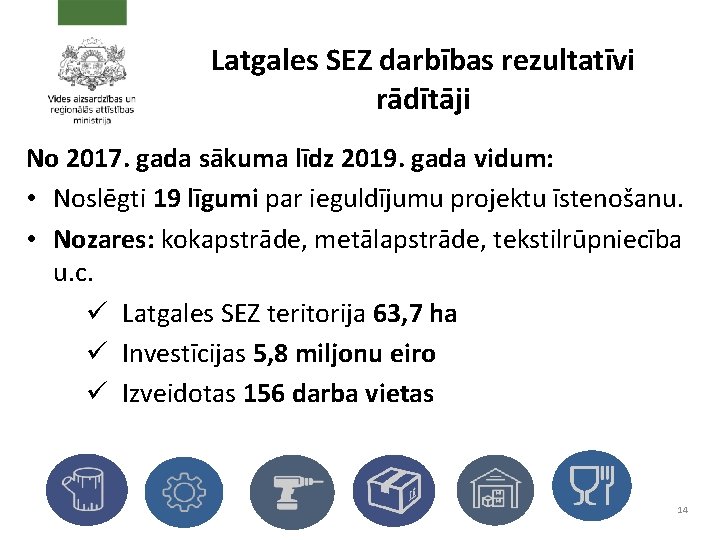 Latgales SEZ darbības rezultatīvi rādītāji No 2017. gada sākuma līdz 2019. gada vidum: •