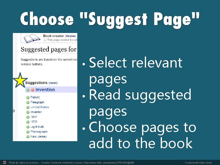 Select relevant pages • Read suggested pages • Choose pages to add to the