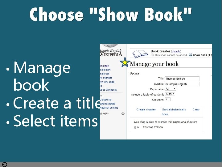  • Manage book • Create a title • Select items Photo by alpha