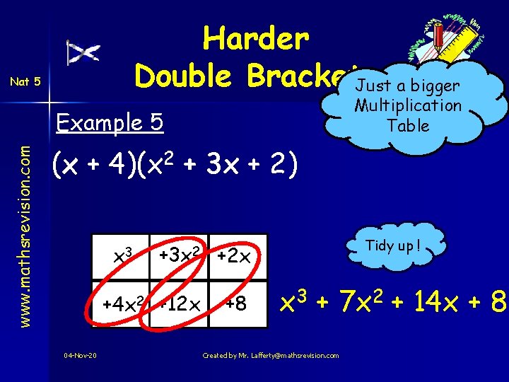 Harder Double Brackets Just a bigger Nat 5 Multiplication Table www. mathsrevision. com Example