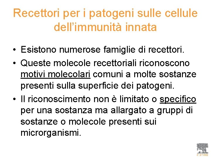 Recettori per i patogeni sulle cellule dell’immunità innata • Esistono numerose famiglie di recettori.