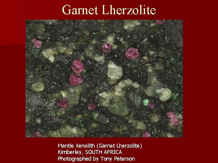 Garnet Lherzolite Mantle Xenolith (Garnet Lherzolite) Kimberley, SOUTH AFRICA Photographed by Tony Peterson 
