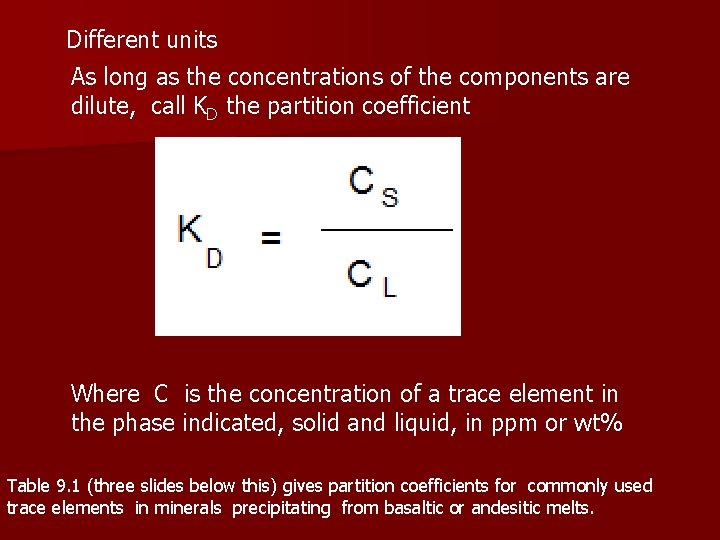 Different units As long as the concentrations of the components are dilute, call KD